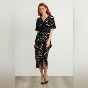 Joseph Ribkoff Polka Dot Short Sleeve Midi Dress Style 211235 Size US 12 NWT